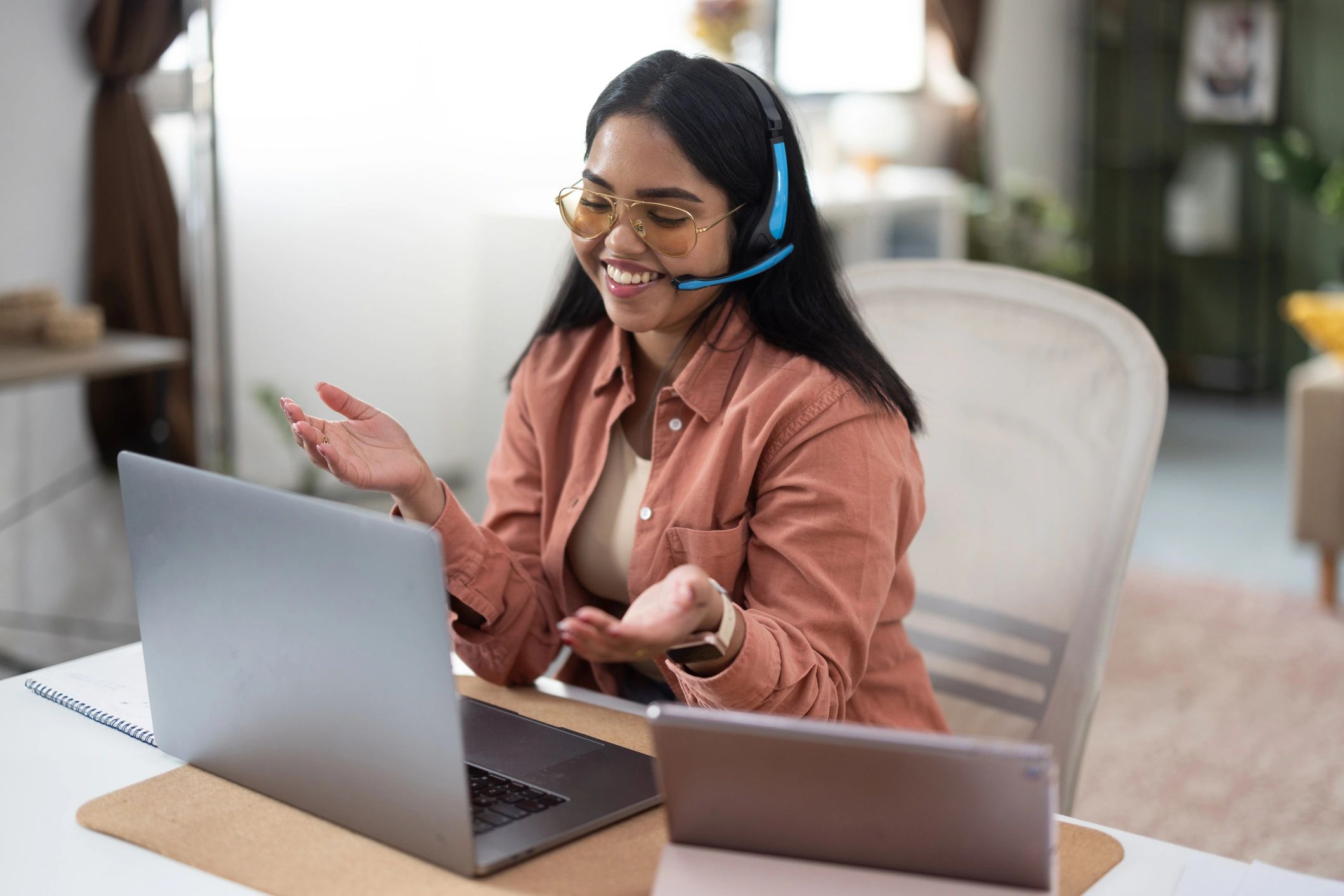 Virtual assistant working from a modern office workspace
