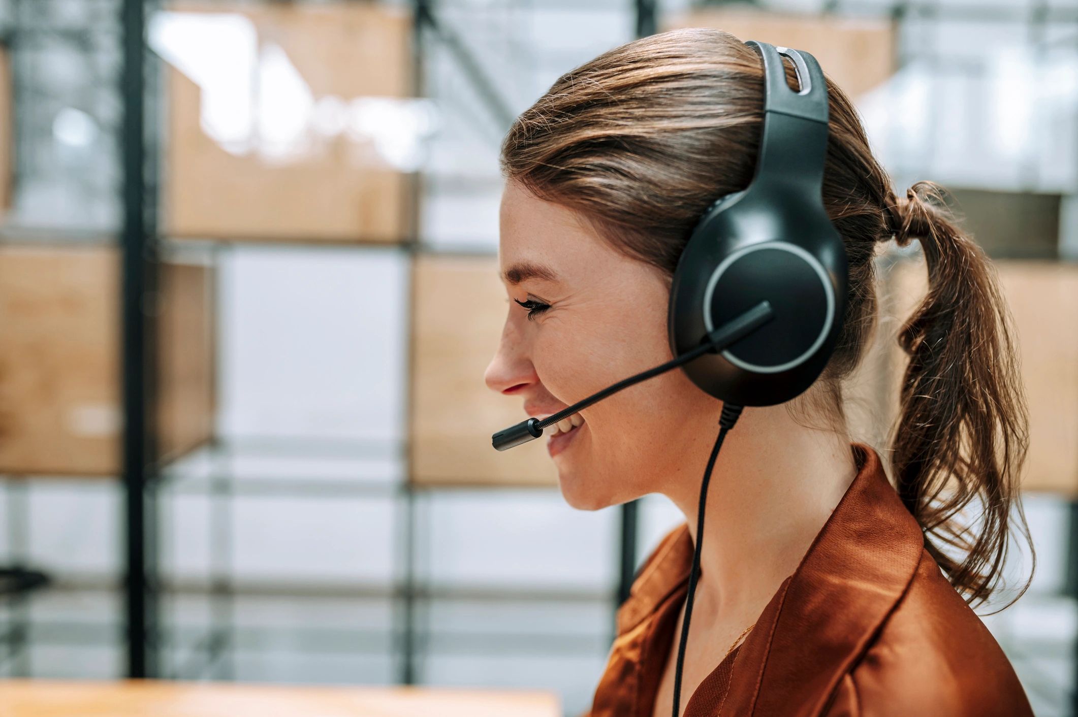 Customer support professional wearing a headset